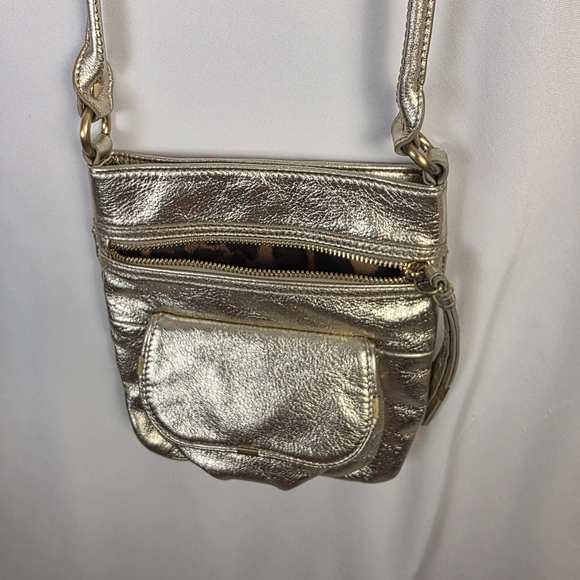 ✨ B. Makowski Champagne Gold Leather Crossbody 🥂 Metallic Boho Chic Bag ✨ - Picture 16 of 16